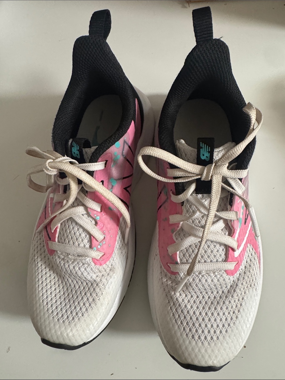 New Balance Kids White, Pink & Black Mesh Athletic Sneakers